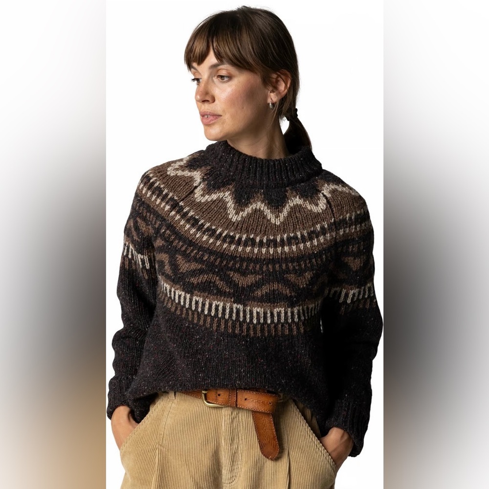 Finisterre Porth Fair Isle Yoke Jumper in Burnt Umber/Caramel - Picture 5 of 16